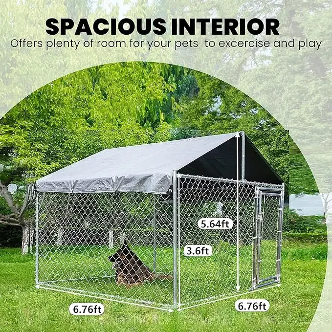 Large Outdoor Kennel with Fully Covered Roof Metal Galvanized Outdoor Dog Fence with Double Security Locks Waterproof Cover