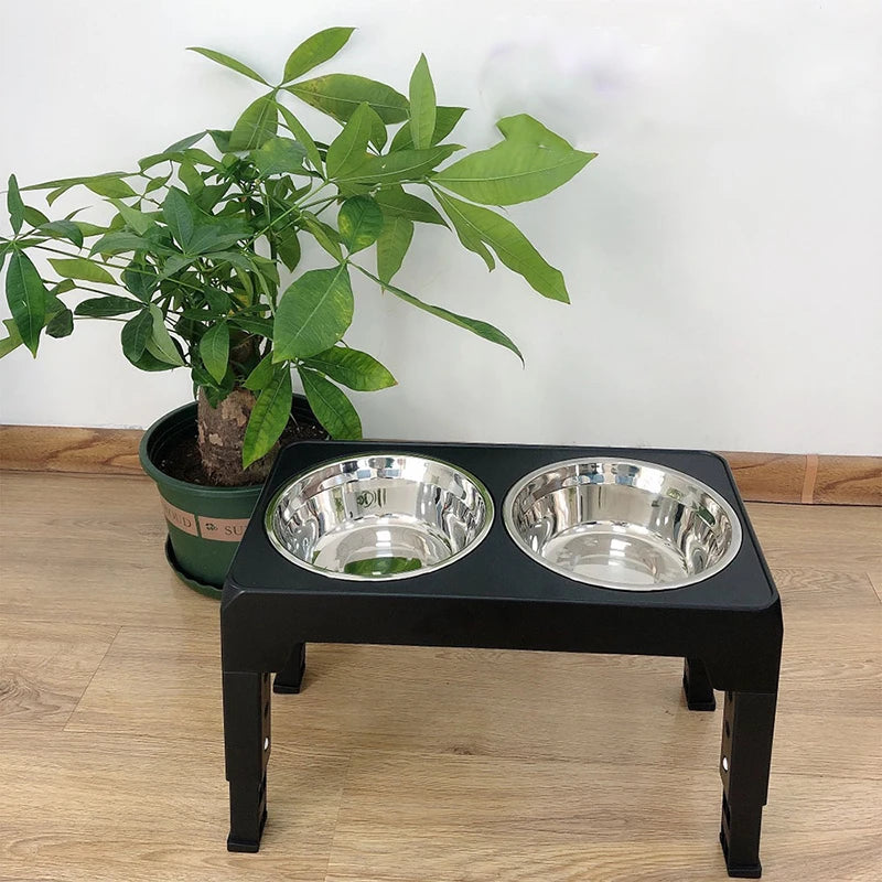 BOOTEELY Elevated Dog Feeder Bowls Adjustable Raised Stand with Double Stainless Steel Food Water Bowls Small Medium Large Dogs