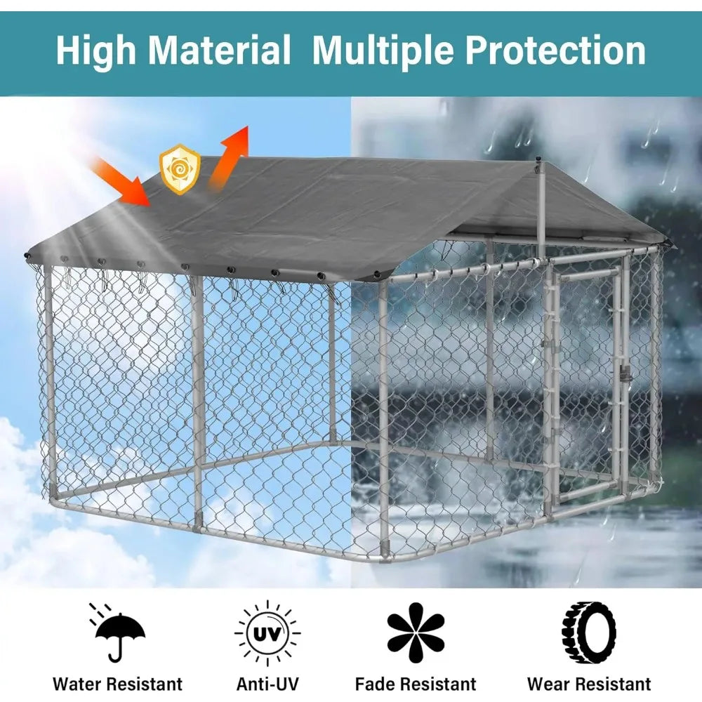 Large Outdoor Kennel with Fully Covered Roof Metal Galvanized Outdoor Dog Fence with Double Security Locks Waterproof Cover