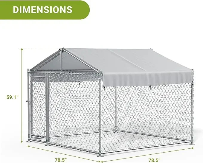 Large Outdoor Kennel with Fully Covered Roof Metal Galvanized Outdoor Dog Fence with Double Security Locks Waterproof Cover