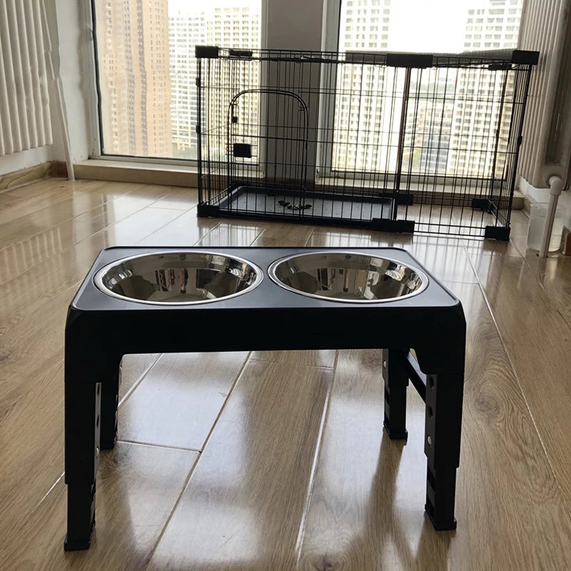 BOOTEELY Elevated Dog Feeder Bowls Adjustable Raised Stand with Double Stainless Steel Food Water Bowls Small Medium Large Dogs